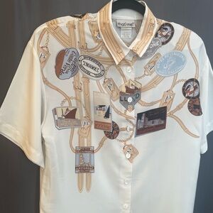 Rare Vintage That’s Me! Silk Travel Patch Print Button-Down Shirt